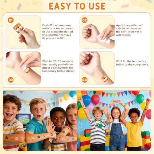 Magpixel Gift Bags with Handle: 16PCS Video Game Party Favor Bags, 54PCS Pixel Temporary Tattoos, Cartoon Paper Goodie Bags for Kids Birthday Christmas Holiday Decoration Classroom Treats