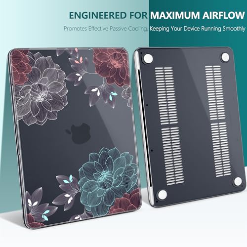 DONGKE Compatible with MacBook Neo 13 Inch Case 2026 A3404 A18 Pro chip & Touch ID, Plastic Hard Shell with Keyboard Cover, Screen Protector & Dust Plugs, Dahlia Flowers - color: Dahlia Flowers