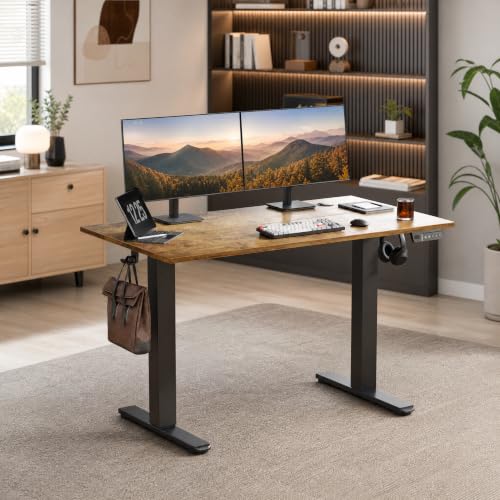 Claiks Electric Standing Desk 48 x 24 Inches, Motorized Sit Stand Desk with 3 Memory Presets & Cable Management, Spacious Ergonomic Computer Workstation for Dual Monitors & Gaming Setup, Rustic Brown - color: Rustic Brown, size: 48 Inch