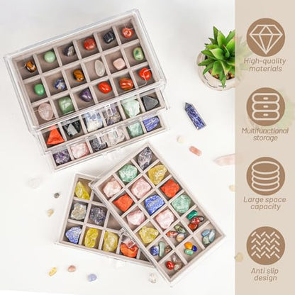 Bfttlity Acrylic Rock Display Case, 90 Grids Rock Collection Box for Kids, Clear Display Cases for Stones Collectibles Gemstone Crystals Storage Boxes (90 Grids) - size: 90 Grids