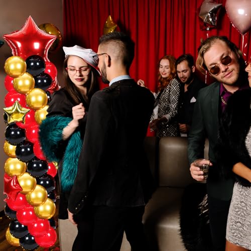 Gejoy 110 Pcs Red Gold Black Balloons Column Stand Kit Adjustable Tower Stand from 1.4 to 6.6 ft with Bases for Back to School Wedding Birthday Baby Shower Party - color: Red Gold Black