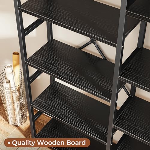 SUPERJARE Triple Bookshelf, Bookcase with 14 Open Display Shelves, Wide Book Shelf Book Case for Home & Office, 5 Tier, Black - color: Black, size: 5 Tier