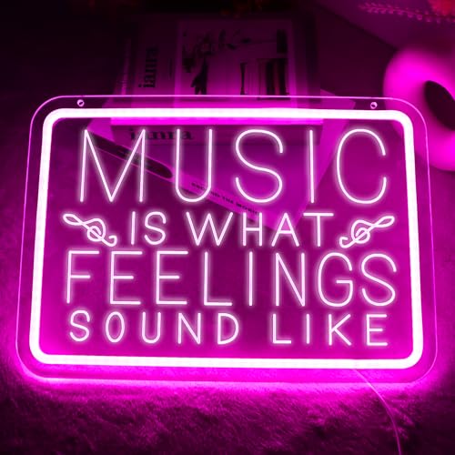 Music is What Feelings Sound Like Neon Signs for Man Cave Decor，Led Neon Light for Live Room, Game Room, Broadcasting Room, Studio, Bedroom Wall Art，Music Lover Gifts - style: music