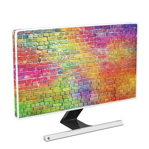 Rainbow Multicolour Brick Wall Waterproof Computer Monitor Cover 22, 23, 24, 25 Inch Full Body Cover for Computer Screen Anti-Static Dustproof Protective Cover for LCD/LED/HD - color: Multicolour, size: 22-25 Inch