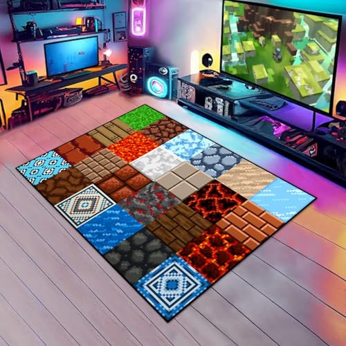 Game Rug Teen Boys Carpet with Pixel Game Element Decoration Mat, 8 Bit Old Games Rugs for Boy’s Bedroom Living Room Playroom, Non-Slip Children Gaming Area Rugs (60" x 40") - color: Element Pixel Rug, size: 3'4" x 5' (Rectangular)