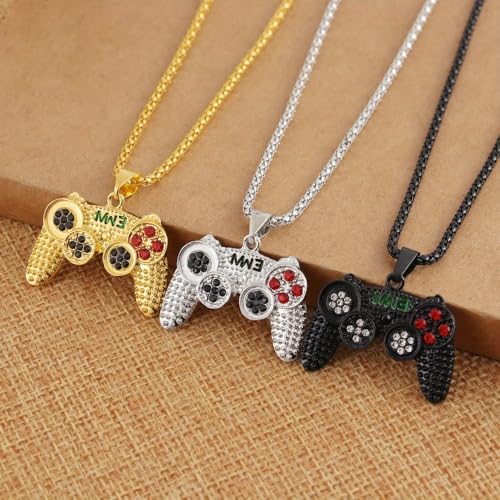 Unplated Alloy Chain - Fashion Gamer Controller Pendant Necklace for Men - Studded Gamepad Jewelry - Stylish Video Game Party Accessory