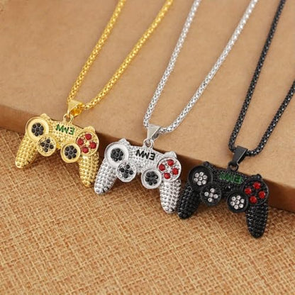 Unplated Alloy Chain - Fashion Gamer Controller Pendant Necklace for Men - Studded Gamepad Jewelry - Stylish Video Game Party Accessory