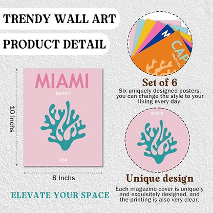 Isfvqyub Preppy Beach Wall Art, Aesthetic Ocean Beachy Poster For Girl Boy, Trendy Abstract Wall Decor For Room Dorm College Apartment Office, Set Of 6 -A01 - size: Beach