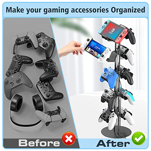 Kytok Gamer Gifts, Headset Stand 5 Tiers with Cable Organizer, Controller Stand Compatible with PS5/Xbox/Nintendo Switch/PS Portal/PS4, Headset Holder & Controller Holder for 10 Packs Controller - size: 5 tiers+black