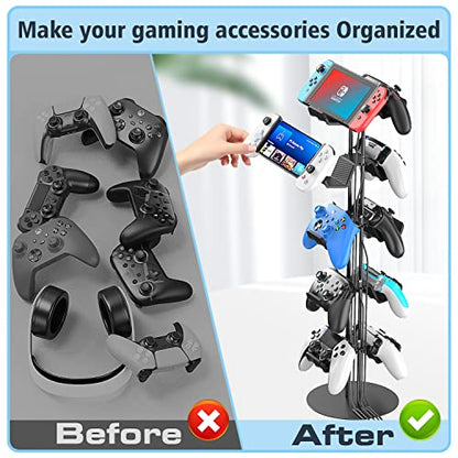 Kytok Gamer Gifts, Headset Stand 5 Tiers with Cable Organizer, Controller Stand Compatible with PS5/Xbox/Nintendo Switch/PS Portal/PS4, Headset Holder & Controller Holder for 10 Packs Controller - size: 5 tiers+black