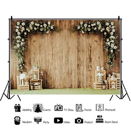 6x4ft Polyester Wedding Backdrop Rustic Floral Flower Wood Wall Backdrop Bridal Shower Reception Ceremony Photography Background Wedding Proposal Party Kids Birthday Party YouTube Photo Prop - size: 6x4ft-Polyester