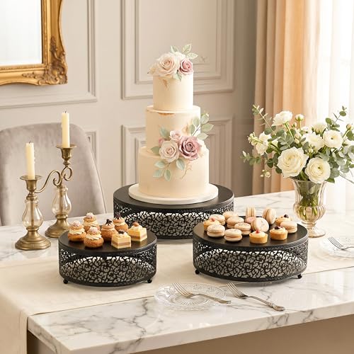 3-Piece Metal Cake Stand Set, Round Buffet Risers (8 to 12 Inch) – Sturdy Dessert Cupcake Pastry Candy Plate Stands for Wedding, Birthday Party & Event (3P-Matte Black) - color: Matte black, size: 3P-Round(8IN to 12 IN)