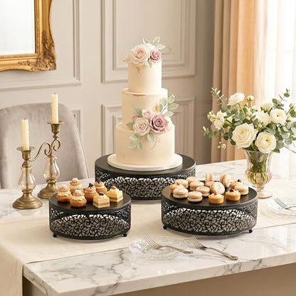 3-Piece Metal Cake Stand Set, Round Buffet Risers (8 to 12 Inch) – Sturdy Dessert Cupcake Pastry Candy Plate Stands for Wedding, Birthday Party & Event (3P-Matte Black) - color: Matte black, size: 3P-Round(8IN to 12 IN)