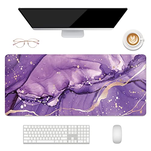 Desk Mat, 32" x 12" XXL Extended Large Gaming Mouse Pad, Desktop Decor Desk Pad, Cute Men Women Office Supplies and Accessories, XL Mouse Mat for Laptop & Keyboard, Purple Marble - color: Purple Marble, size: 32" x 12"