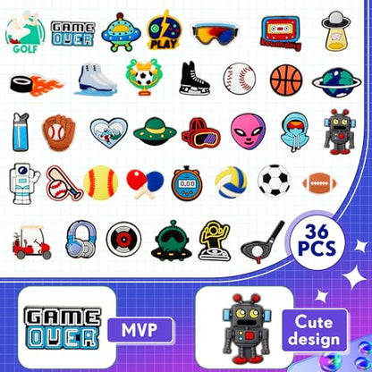 Batiyeer 36 Pack Cartoon Keychains Bulk, Novelty Sports, Robot, Alien, Video Game PVC Key Rings for Party Favors, Team Prizes, Event Giveaways, Corporate Rewards and Office Challenges - style: Game