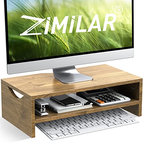 Zimilar Monitor Stand Riser, 2 Tiers Laptop Computer Monitor Riser for PC Screen, iMac, Desktop Wooden Screen Monitor Stand Riser with Storage Organizer for Home Office - color: Oak