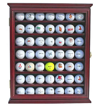 DisplayGifts 49 Golf Ball Display Case Cabinet Wall Rack Holder Frame with 98% UV Protection Acrylic Door Lockable, Great Golfer's Gift Cherry Finish - color: Cherry
