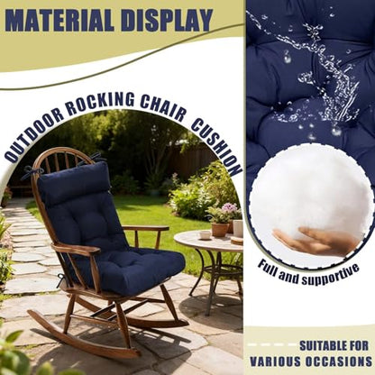 Outdoor Chair Cushions Waterproof Rocking Chair Cushion Floral High Back Adirondack Seat Pad for Patio Furniture 40×20in Blue Grey - color: Blue Grey