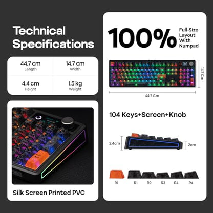 EPOMAKER TH108 V2 PRO Full Size Mechanical Keyboard with Screen&Knob, 10000mAh, BT/2.4Ghz, Mac Modifier PBT Keycap, Hot Swap, RGB, Gasket, Wireless Gaming Keyboard for Mac/PC (Black, Creamy Jade) - color: Black, size: Creamy Jade