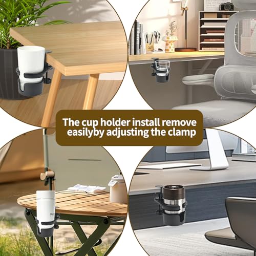 DecBeLiv 360° Rotating Cup Holder Under Desk Anti Spill Space Saving for Home Office Camping for Mugs, Glass, Heavy Drink - color: BLACK-BASIC, size: Rotatable