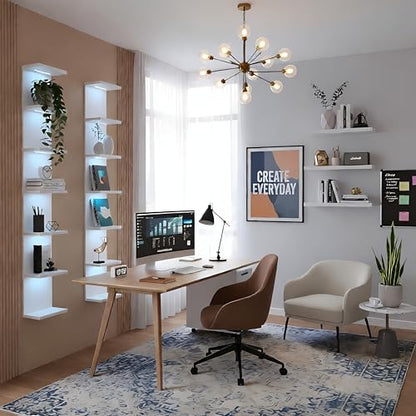 7 Tier Wall Shelves with RGB Light, Lack Wall Shelf Unit, Vertical Shelf with Remonte Control,White Shelves - color: Rgb-white