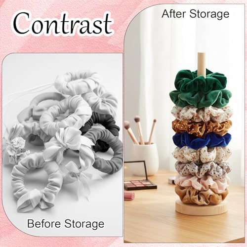 2 Pcs Scrunchie Holder Stand, Wood Hair Tie Organizer Vertical 15-20 Scrunchies Hairs Accessories Organizer Display Scrunchy for Women Bathroom Bedroom Decor