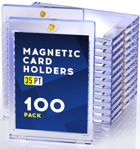 100ct Magnetic Card Holder, 35pt One Touch Card Holder, U-V Protectors Hard Plastic for Trading Cards, Magnet Case, Sports, Game, Football, Baseball - size: 100 PACK