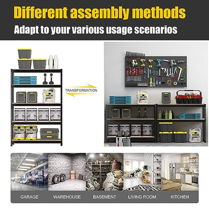 PrimeZone 48" x 24" x 72" Heavy Duty Storage Shelves - 5 Tier Adjustable Garage Storage Shelving, Metal Storage Utility Rack Shelf Unit for Warehouse Pantry Closet Kitchen, Black - size: 48"W x 24"D x 72"H
