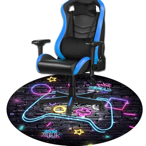 Blue Purple Gaming Chair Mat for Hardwood Floor Anti-Slip, Brick Wall Neon Graffiti Gamer Round Office Computer Carpet for Teen Bedroom Decor, Office Gaming Room, Round 47"