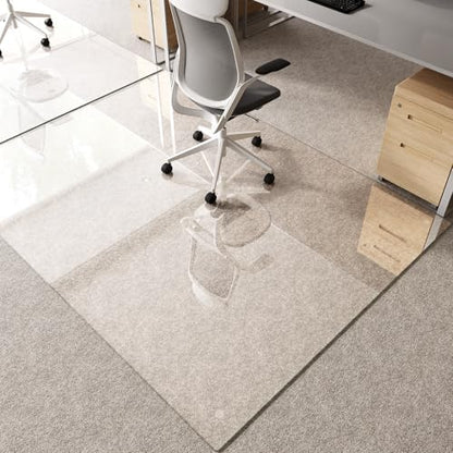 Tempered Glass Chair Mat 80"x60" – Ultra-Clear Office Chair Mat for Hardwood Floors & Low-Pile Carpets – Heavy-Duty 0.2" Scratch-Resistant Surface with Non-Slip Pads – Supports 1,000 lbs - size: 80"x60"