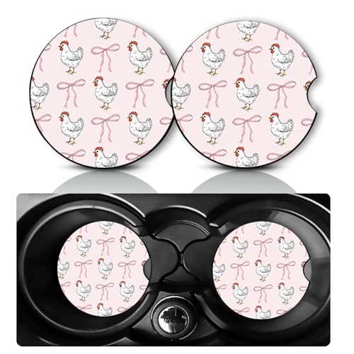 2 Pack Coquette Chicken Car Cup Holder Coasters Neoprene Anti Slip Mat | Coquette Chicken Car Accessories Interior Decor 2.75" Universal Size Insert Auto Coasters Chickens Gifts for Women Men - color: Coquette Chicken