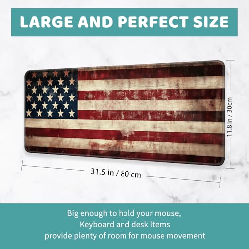 Large Mouse Pad, Big Gaming Mousepad, Desk Mat for Desktop, Thick Non-Slip Waterproof Rubber Base, Mouse Pads for Office, Computer, Keyboard, Laptop 31.5x11.8 in, Retro American Flag - color: Retro American flag, size: 31.5" x 11.8"