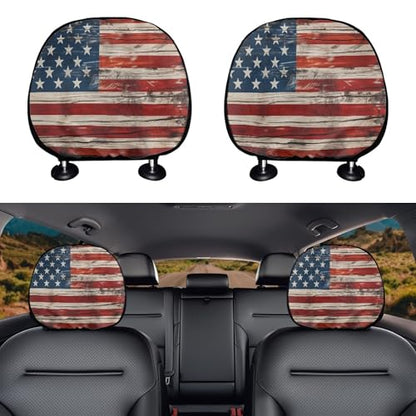 American Flag Auto Head Rest Cover 2Pcs Soft Stretchy Car Seat HeadRest Cover Protector,Universal Head Rest Covering for SUV Truck Vehicles - color: American flag