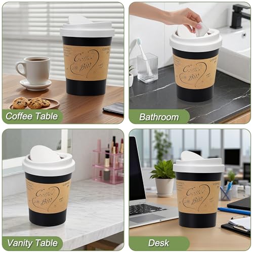 Soddeph Plastic Mini Trash Can with Swing-Top Lid, 0.9 Gallon Desktop Waste Bin for Coffee Table, Office, Small Countertop Wastebasket for Counter, Vanit (White Lid + Black Can, Small) - color: White Lid + Black Can