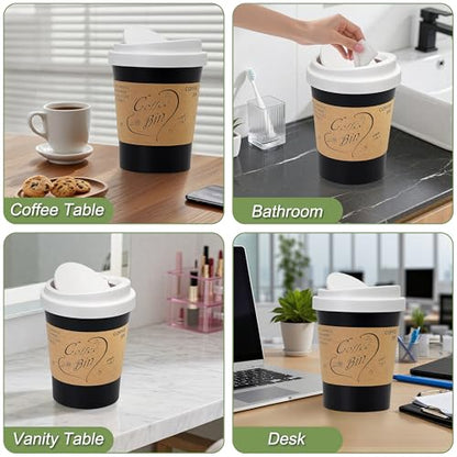 Soddeph Plastic Mini Trash Can with Swing-Top Lid, 0.9 Gallon Desktop Waste Bin for Coffee Table, Office, Small Countertop Wastebasket for Counter, Vanit (White Lid + Black Can, Small) - color: White Lid + Black Can