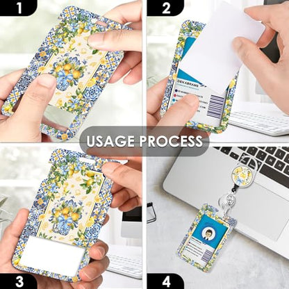 Lemon Lanyards for ID Badge, Lanyard ID Card Holder with Retractable Reel Clip and Keychain, Heavy Duty Vertical Identity Badge Cover Case Protector for Teacher Nurse Women Men - color: Lemon-yellow