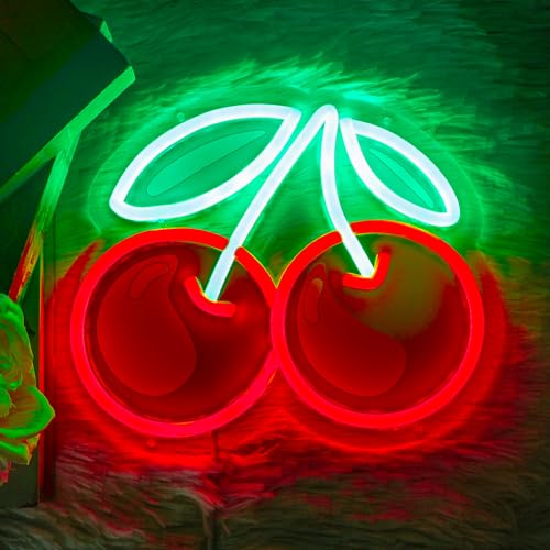 Cherry Neon Sign, Cute Cherry LED Neon Light For Wall Decor, Timer Dimmeable Fruits Light Up Signs Handmade Night Light for Home Bedroom Kids Room Party Decor Gifts - color: Cherry
