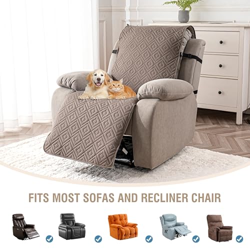 Genina Waterproof Oversized Recliner Chair Covers - 100% Protection, Non-Slip, Washable Recliner Slipcover for Larger Recliners, Kids & Pets Friendly【28'' /Taupe】 - color: Taupe, size: 28 in （Oversized 1 Seater）
