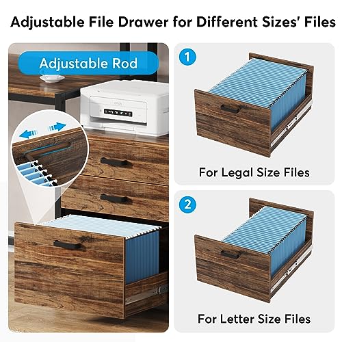 Tribesigns 63 Inch Computer Desk with File Drawer Cabinet, Ergonomic Office Desk with Monitor Stand, Industrial Computer Table with Printer Space, Wood PC Table Workstation Desk for Home Office - color: Rustic Brown