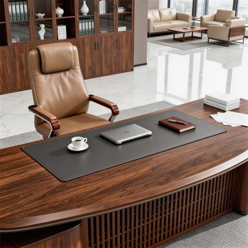 POCHAR Vegan Leather Desk Mat 31" x 16" - Desk Pad Protector for Desktop | Non-Slip PU Leather Dual-Sided Office Desk Blotter for Laptop Mouse Keyboard - Waterproof Writing Signing Pad, Gray - color: Gray