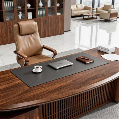 POCHAR Vegan Leather Desk Mat 31" x 16" - Desk Pad Protector for Desktop | Non-Slip PU Leather Dual-Sided Office Desk Blotter for Laptop Mouse Keyboard - Waterproof Writing Signing Pad, Gray - color: Gray