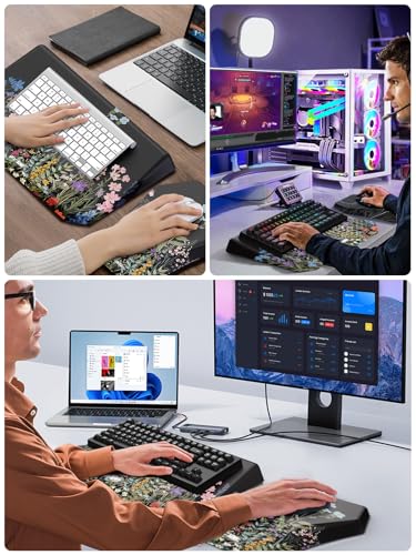 3-in-1 Ergonomic Keyboard Stand with Wrist Rest & Mouse Pad Set, Comfy Keyboard Riser Holder Soft Mousepad with Massage Design, Memory Foam and Non-Slip PU Base for Pain Relief, Flower - color: Black Flower