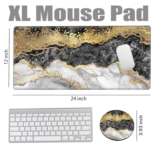 Gaming Mouse Pad XL Desk Mat for Desktop Extended Mousepad Black Gold Marble Desk Pad Long Computer Pads for 24"x12" Large Mouse Pads for Wireless Mouse Office Men - color: Black Gold, size: 24''X12''