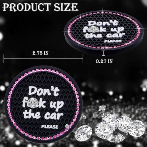 2PCS Bling Crystal Rhinestone Cup Holder Coaster – 2.75 Inch Anti-Slip Auto Insert Cup Coaster – Sparkling Interior Decor Accessories for Cars & Vehicles (Black & Pink) - color: Alphabet Black & Pink, size: 2 pcs
