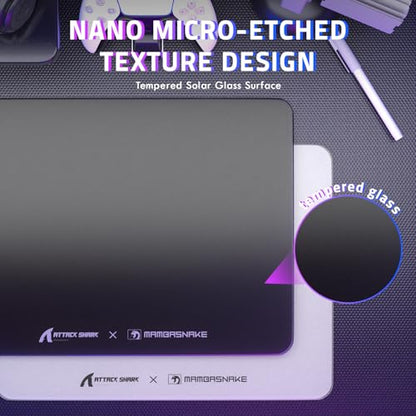 ATTACK SHARK CM05SE Glass Gaming Mouse Pad for FPS & Esports, Nano-Etched Tempered Glass Surface,Ultra-Smooth Low Friction Hard Mousepad,Waterproof Large Desk Mouse Mat for PC Setup,Black - color: Black White
