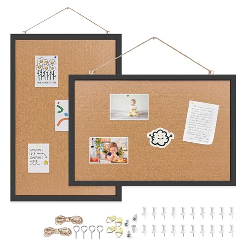 Cork Bulletin Board, 13''x18''-2pack Hanging Cork Board Wooden Framed with Pins for Wall, Dorm Room, Office, Home Decor – Natural Cork & Black Frame - color: Black, size: 13.3*17.8inch-2pack