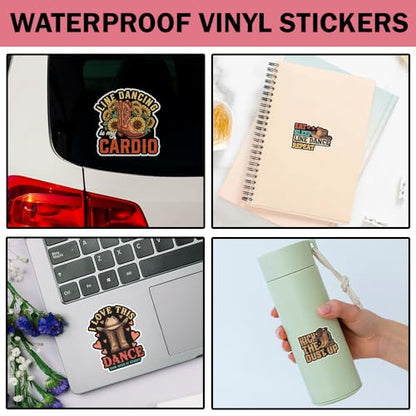SODAVA (10pcs, 3in) Line Dance Stickers Pack for Country Music Lovers, Western Boot and Cowboy Hat Decal Set, Funny Line Dance Quote Stickers for Laptop, Water Bottle, Notebook, Waterproof Vinyl - color: Line Dance