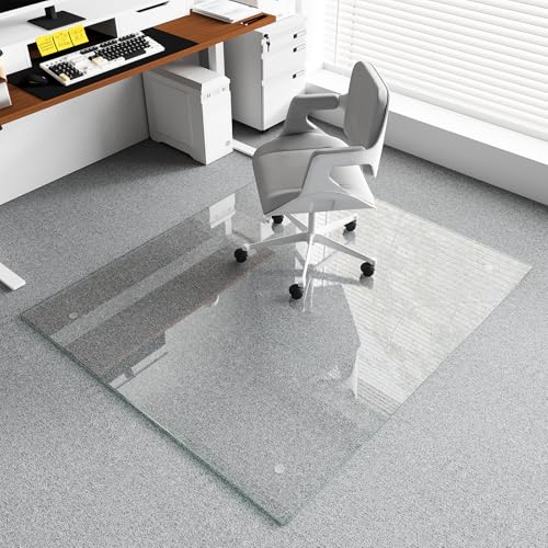 Koonmi Chair Mat for Carpet, Tempered Glass 46"x55" Office Chair Mat, Glass Floor Mat Protector with Rounded and Polished Edges, Ideal for Hardwood Floor, Wooden Floor, Carpet, Desk Rolling Chair - color: Transparent, size: 46"x55"