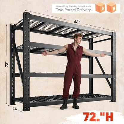 Bepatio 9400LBS Garage Shelving Heavy Duty,68'W Storage Shelves,Large Industrial Metal Shelving,4Tier Shelving Unit,Adjustable Rack Shelf for Basement Warehouse Commercial School,23.7'Dx72'H,Black - size: 68"W x 23.7"D x 72"H, 4-Tier