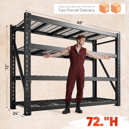 Bepatio 9400LBS Garage Shelving Heavy Duty,68'W Storage Shelves,Large Industrial Metal Shelving,4Tier Shelving Unit,Adjustable Rack Shelf for Basement Warehouse Commercial School,23.7'Dx72'H,Black - size: 68"W x 23.7"D x 72"H, 4-Tier